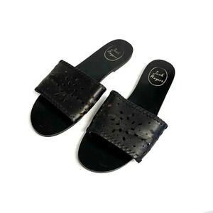 EUC Jack Rogers Delilah Black Leather Slide Sandals - Eyelet Preppy Coastal